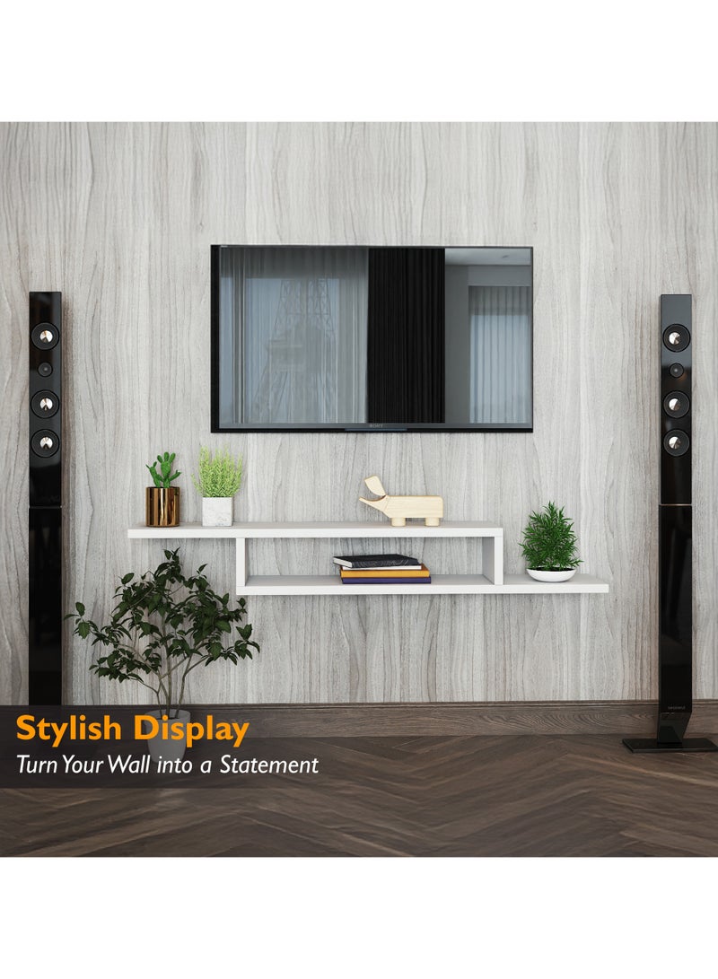 RIGID رف حامل خزانة تلفزيون خشبي مثبت على الحائط مع رف مقصورتين أبيض 18.5x135x24 سم - Image 3