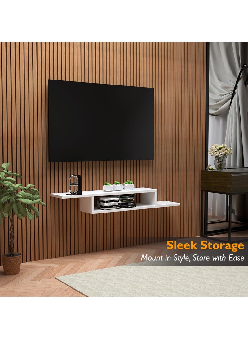 RIGID رف حامل خزانة تلفزيون خشبي مثبت على الحائط مع رف مقصورتين أبيض 18.5x135x24 سم - Image 5