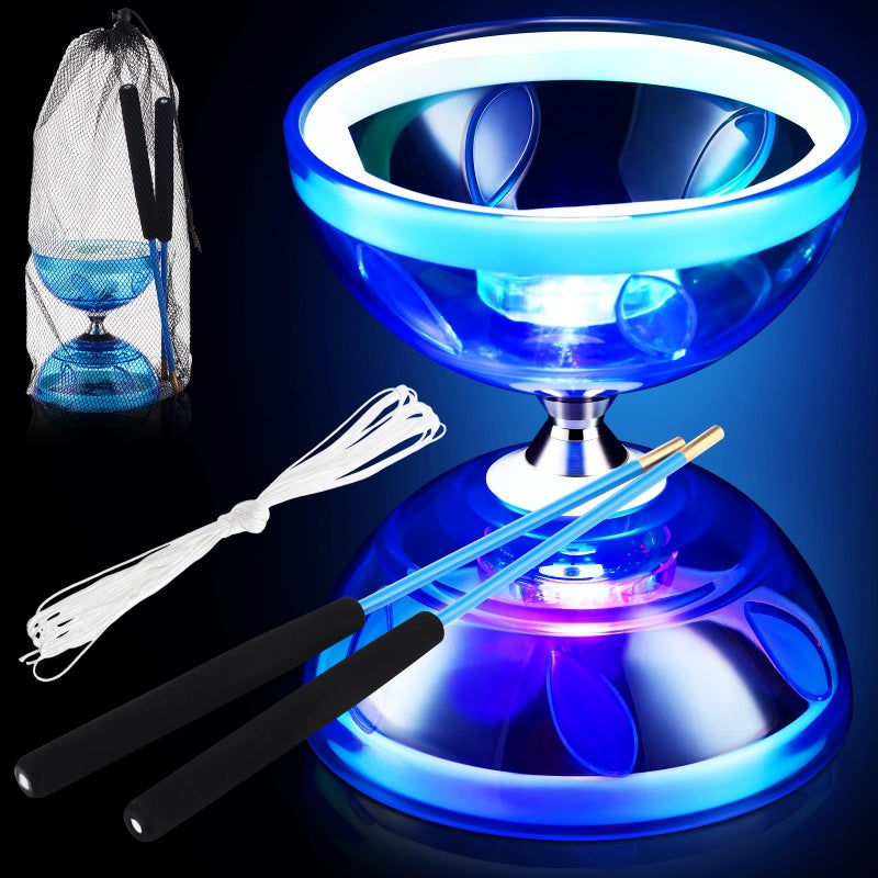 Simgoing Chinese Yoyo LED Diabolo Set Includes Colorful Diabolo Toy Light up Professional Yoyo with 2 Pieces Sticks 1 Piece String 1 Net Bag for FunBlue - Image 3