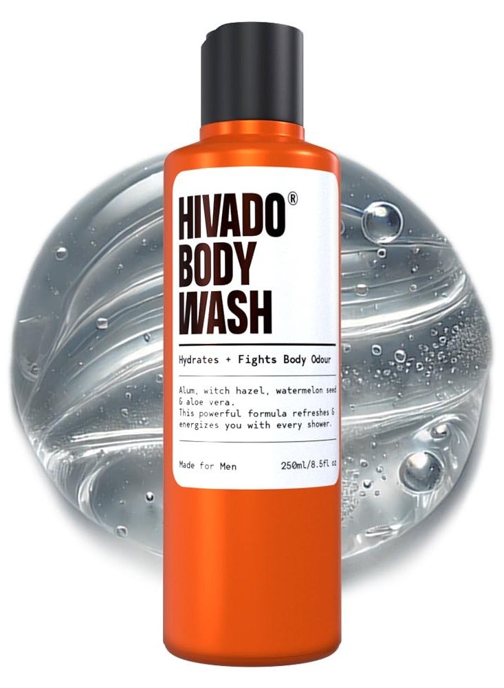 هيفادو غسول الجسم للرجال | غسول الجسم المرطب للرجال | غسول الجسم المرطب للرجال | مزيل السمرة والتنظيف العميق للرجال | خالٍ من الكبريتات | مع خلاصة الشبة والصبار | غير مجفف | عطر منعش للرجال، 250 مل - Image 1