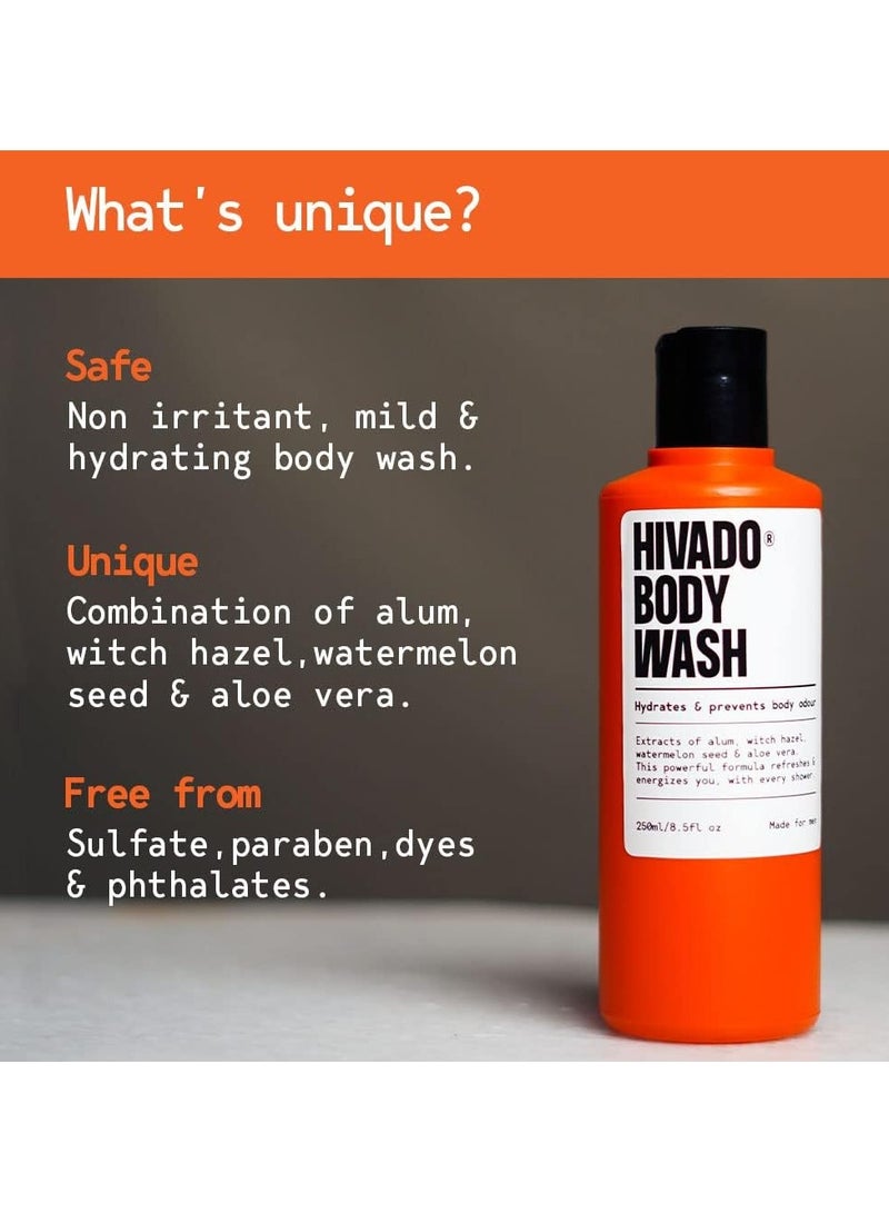 هيفادو غسول الجسم للرجال | غسول الجسم المرطب للرجال | غسول الجسم المرطب للرجال | مزيل السمرة والتنظيف العميق للرجال | خالٍ من الكبريتات | مع خلاصة الشبة والصبار | غير مجفف | عطر منعش للرجال، 250 مل - Image 2