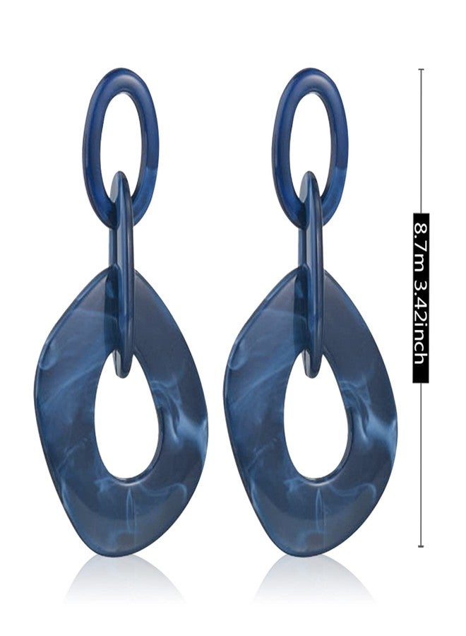 KVANU Unique Bohemian Vintage Acrylic Geometry Dangle Drop Earrings Creative Hollow Round Huge Chain Stud Earrings for Women Statement Summer Holiday Jewelry Gifts (Navy blue) - Image 2