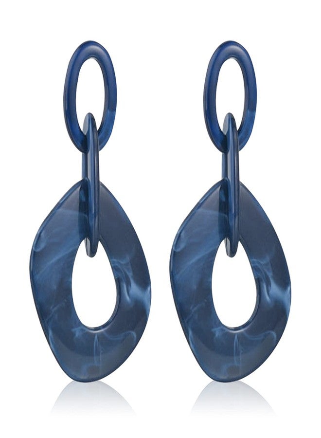 KVANU Unique Bohemian Vintage Acrylic Geometry Dangle Drop Earrings Creative Hollow Round Huge Chain Stud Earrings for Women Statement Summer Holiday Jewelry Gifts (Navy blue) - Image 1