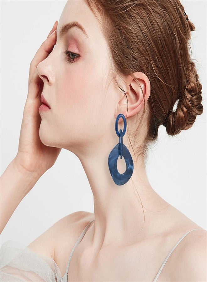 KVANU Unique Bohemian Vintage Acrylic Geometry Dangle Drop Earrings Creative Hollow Round Huge Chain Stud Earrings for Women Statement Summer Holiday Jewelry Gifts (Navy blue) - Image 3