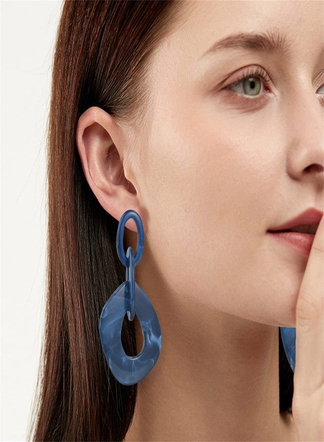 KVANU Unique Bohemian Vintage Acrylic Geometry Dangle Drop Earrings Creative Hollow Round Huge Chain Stud Earrings for Women Statement Summer Holiday Jewelry Gifts (Navy blue) - Image 4