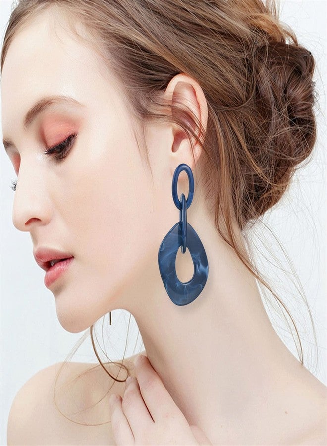 KVANU Unique Bohemian Vintage Acrylic Geometry Dangle Drop Earrings Creative Hollow Round Huge Chain Stud Earrings for Women Statement Summer Holiday Jewelry Gifts (Navy blue) - Image 5