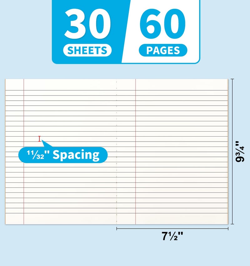 ALKALO 12 Pack Composition Notebook Journals Bulk, 7-1/2" x 9-3/4", Wide Ruled Paper, 30 Sheets/60 Pages, Kraft Cover with Rainbow Spines, 12 Colors School Lined Notebook Journal for Work Study Note Taking - Image 4