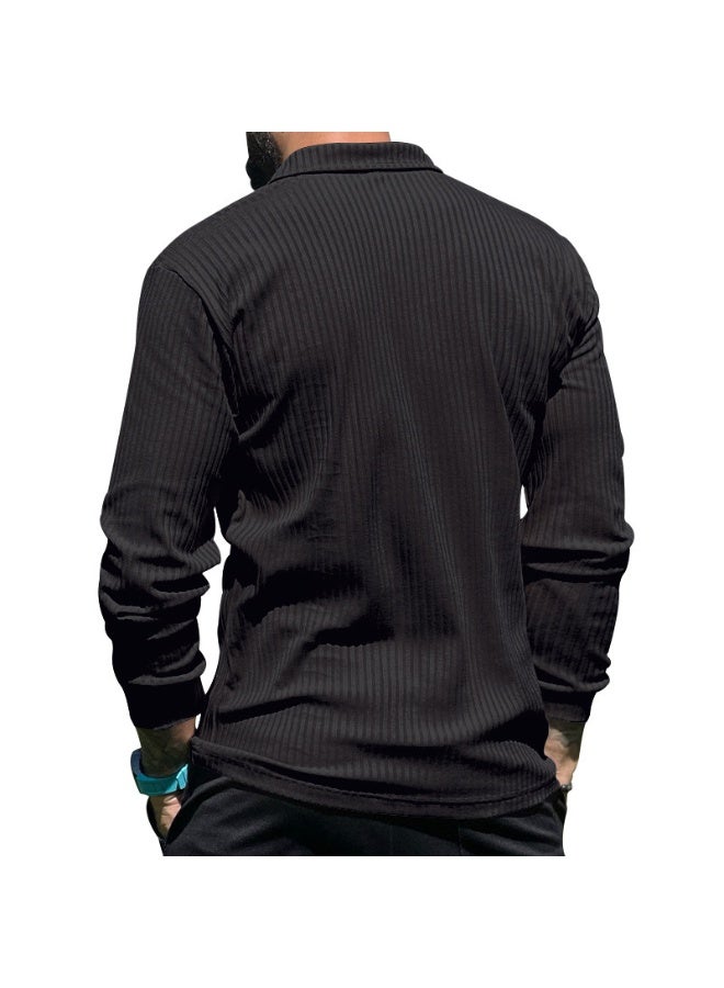Men's Casual Long Sleeve Polo Shirt Collared T-Shirt Slim Fit Style  Fashionable Male Top  - Image 2