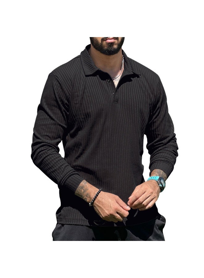 Men's Casual Long Sleeve Polo Shirt Collared T-Shirt Slim Fit Style  Fashionable Male Top  - Image 1