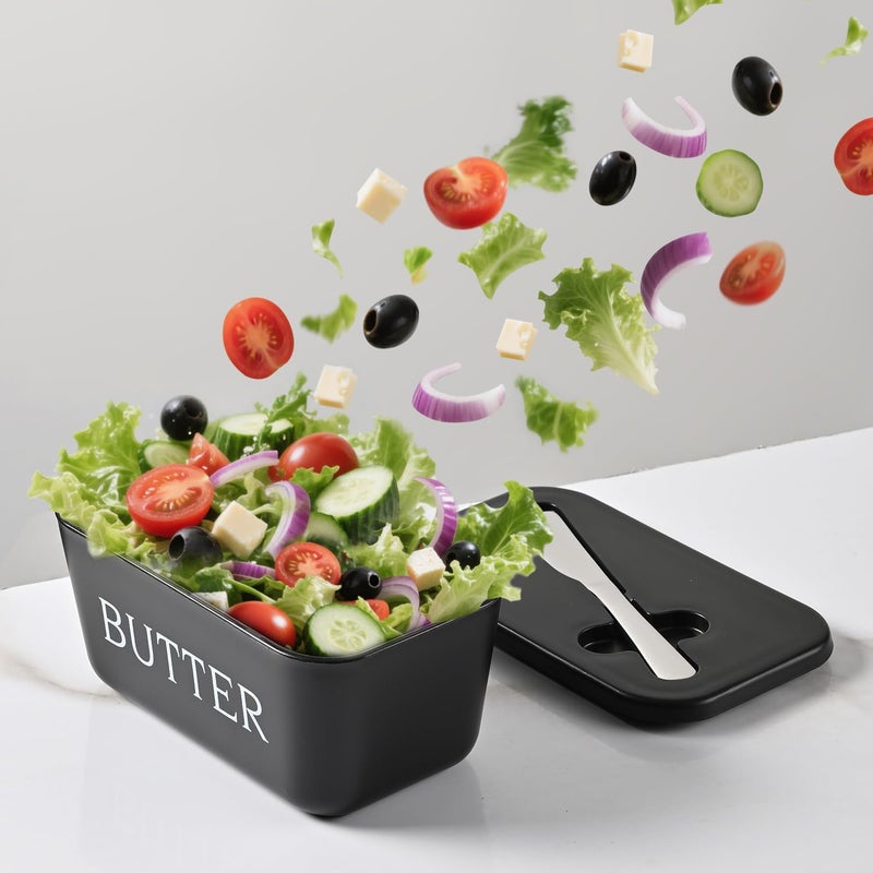 Dehov Large Plastic Butter Dish With Lid And Knife,Food Grade PP Butter Holder Keeper With Cover For Kitchen Refrigerator Black Butter Container - Image 4