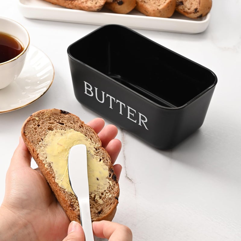 Dehov Large Plastic Butter Dish With Lid And Knife,Food Grade PP Butter Holder Keeper With Cover For Kitchen Refrigerator Black Butter Container - Image 5