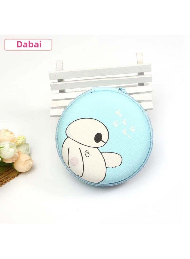 Korean Style Simple Mini Headset Charger Data Cable Bag Change Cosmetic Bag Cartoon Portable Storage Bag Storage Box-Color:Printed Round Bag-White  - Image 1