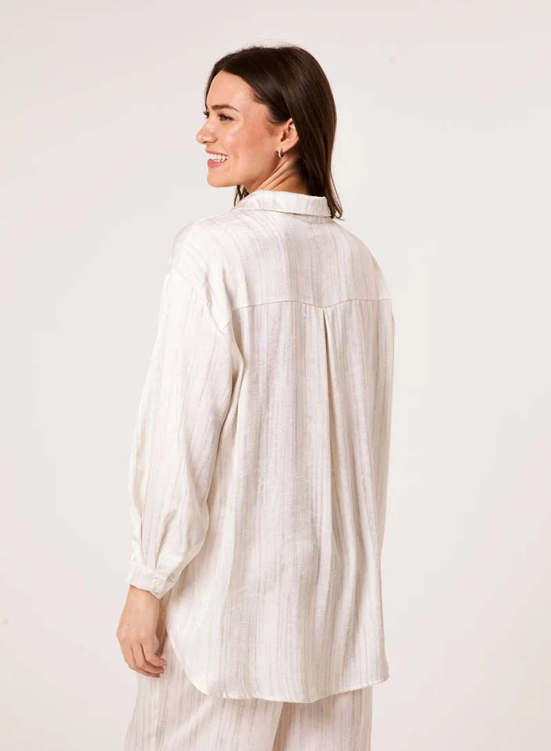 بلو فانيلا قميص طويل بأكمام مخططة