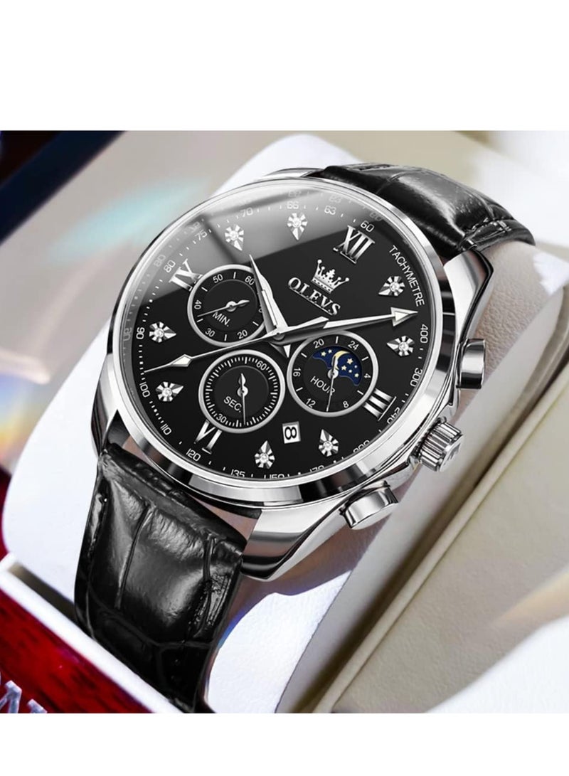 OLEVS Watches for Men Quartz Leather Chronograph Water Resistant Watch 2888 - Image 1