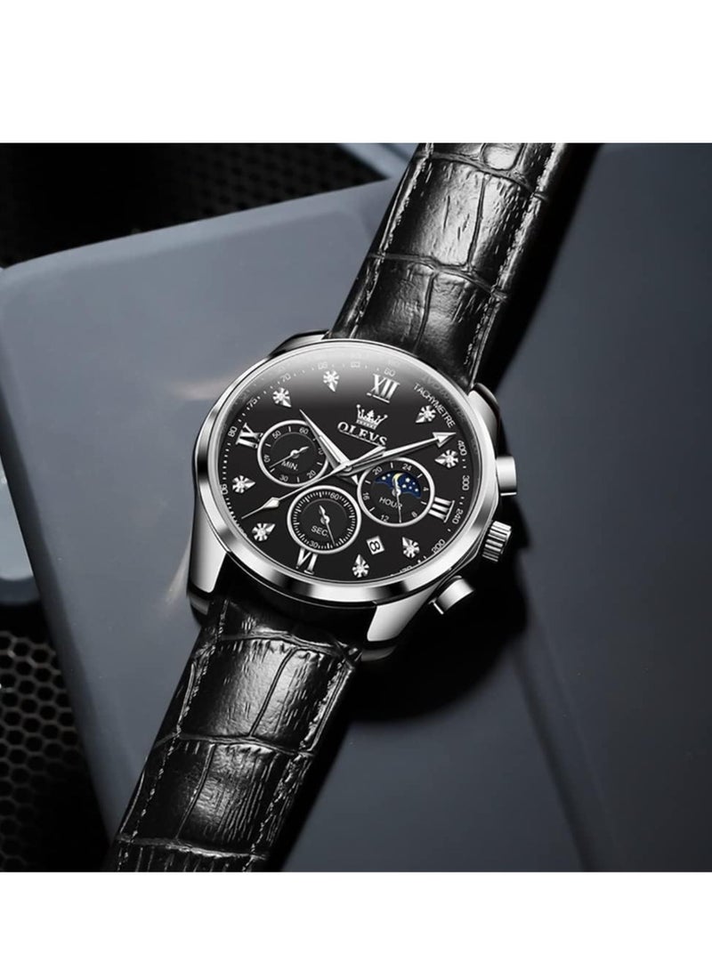 OLEVS Watches for Men Quartz Leather Chronograph Water Resistant Watch 2888 - Image 4