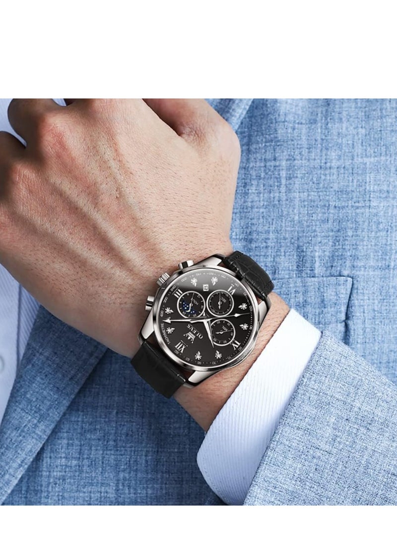 OLEVS Watches for Men Quartz Leather Chronograph Water Resistant Watch 2888 - Image 3