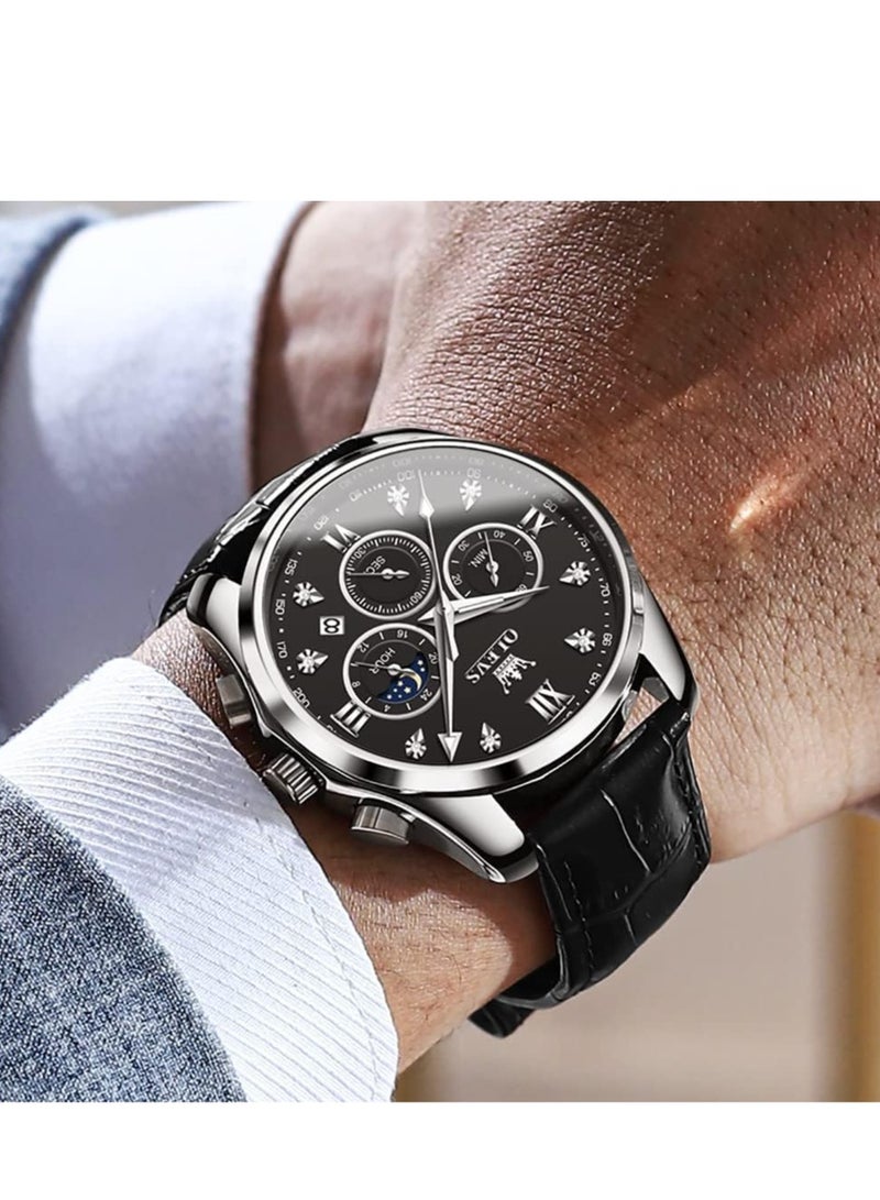 OLEVS Watches for Men Quartz Leather Chronograph Water Resistant Watch 2888 - Image 2