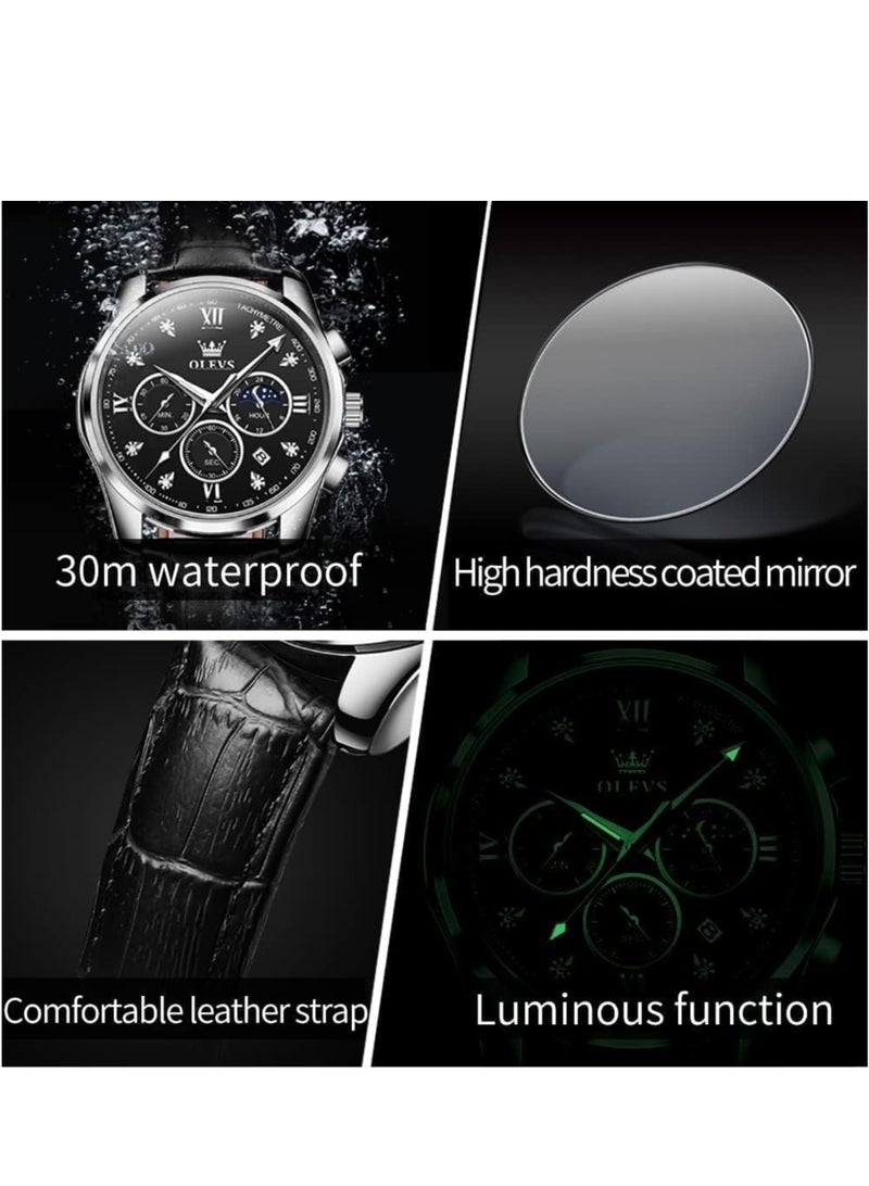 OLEVS Watches for Men Quartz Leather Chronograph Water Resistant Watch 2888 - Image 5