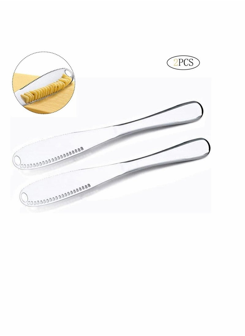 KASTWAVE - 2 Packs Stainless Steel Butter Spreader Knife with Serrated Edge and Shredding Slots, Easy to Curl Scoop Slice and Cut, 3 in 1 Multi-function - Image 1