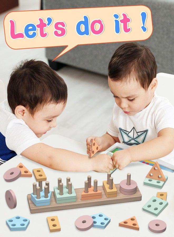 kecristv Montessori Toys for 1 2 Year Old Girl and Boy Birthday Gifts, Shape Sorter Wooden Toys for Toddlers Age 1-3 2-4, Learning Educational Sensory Stacking Toddler Puzzles - Image 2