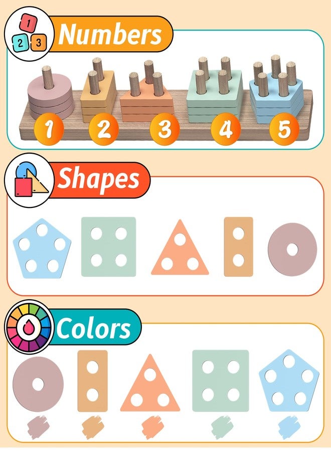 kecristv Montessori Toys for 1 2 Year Old Girl and Boy Birthday Gifts, Shape Sorter Wooden Toys for Toddlers Age 1-3 2-4, Learning Educational Sensory Stacking Toddler Puzzles - Image 4