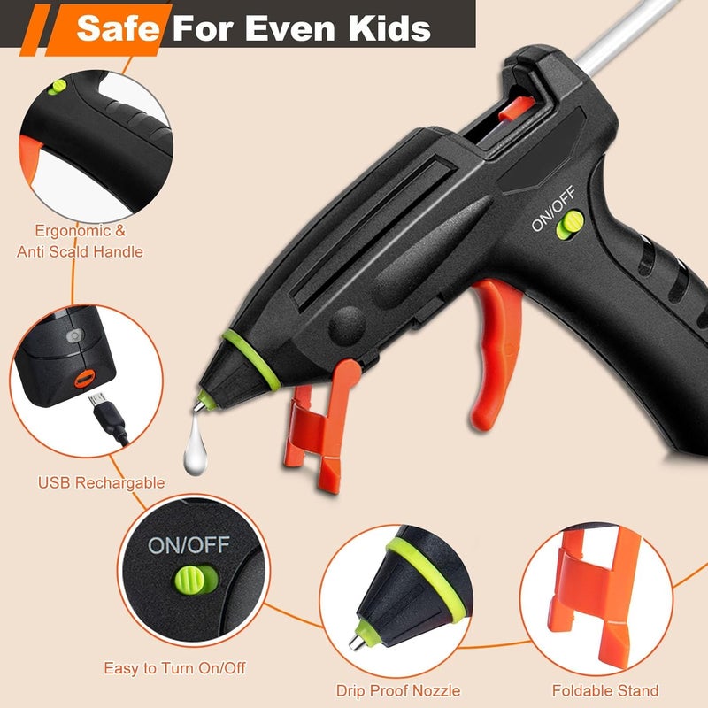 إكسفور مسدس غراء ساخن لاسلكي مزود بـ 20 عصا غراء - قابل لإعادة الشحن، سريع التسخين، مناسب للأعمال اليدوية، وتغليف هدايا عيد الميلاد، وإصلاحات المنزل - Image 5