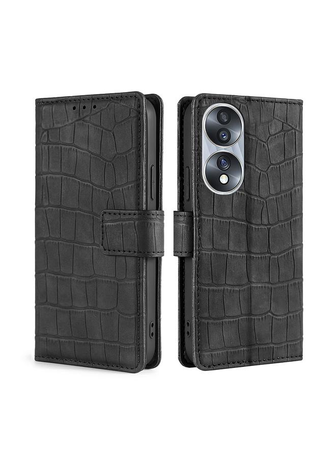 S-TOP Case For Honor 70 Skin Feel Crocodile Magnetic Clasp Leather Phone Case - Image 1