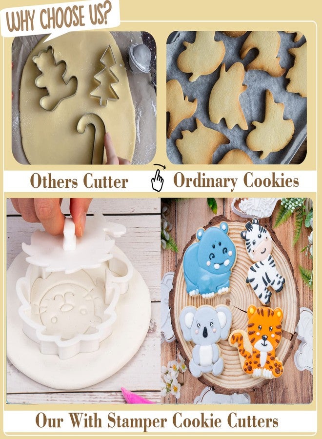 Flycalf Animal Cookie Cutters Set with Plunger Stamps Jungle Safari Animal Zoo Baking PLA Fondant Molds for Kids Party 3.5" Kitchen Cake Supplies - Image 3