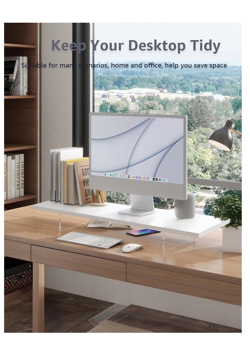 والالا حامل شاشة شفاف من خشب الأكريليك قابل للتعديل بارتفاعين، حامل شاشة تلفزيون، حامل كمبيوتر، رف تخزين سطح المكتب، رف تخزين سطح المكتب مع منظم لوحة المفاتيح - Image 4