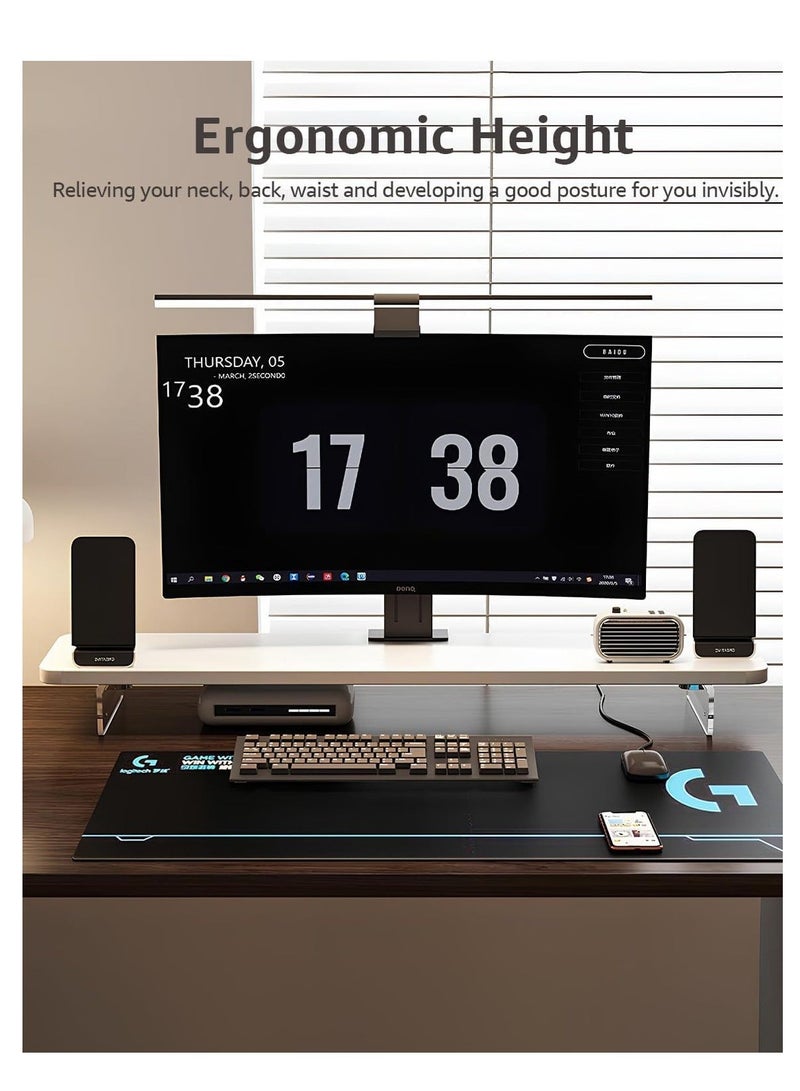 والالا حامل شاشة شفاف من خشب الأكريليك قابل للتعديل بارتفاعين، حامل شاشة تلفزيون، حامل كمبيوتر، رف تخزين سطح المكتب، رف تخزين سطح المكتب مع منظم لوحة المفاتيح - Image 3