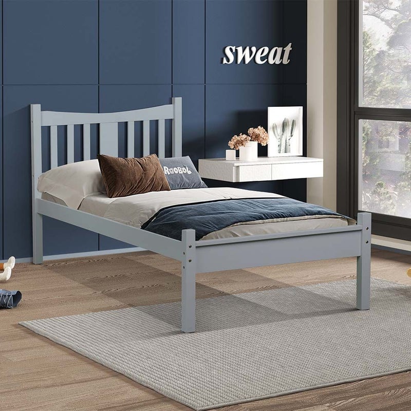 DANUBE HOME Derby Solo V2 90x200 Solid Wood Single Bed | Modern Design Wooden Young Bed Frame Furniture | Comfortable Bed (Mattress Not Included) - Grey - Image 1