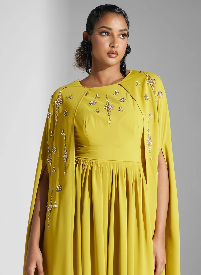 Yaser albik Embellished Cape Maxi Dress