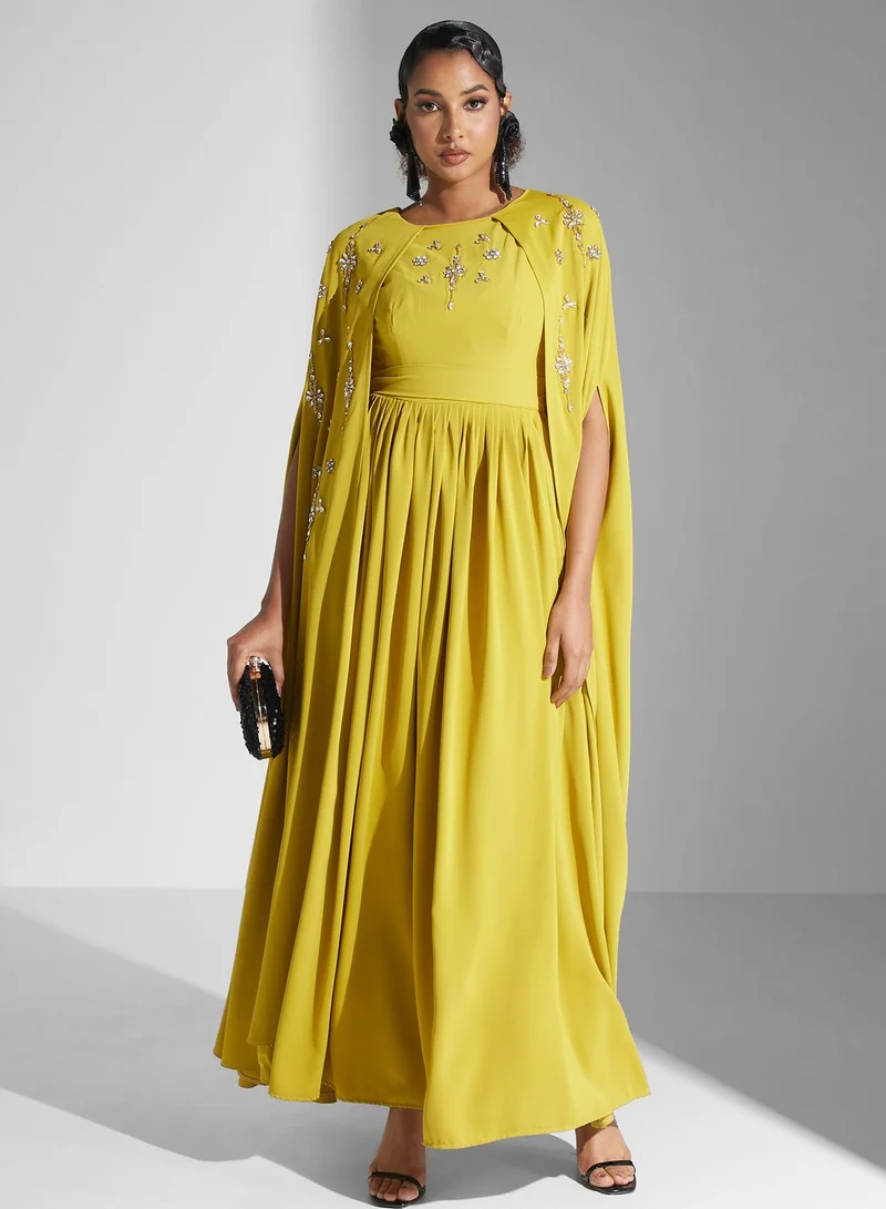 Yaser albik Embellished Cape Maxi Dress