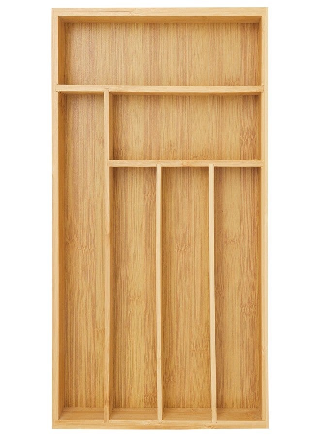 Juvale Bamboo Silverware Drawer Organizer with 6 Slots, Wooden Cutlery Tray Holder for Kitchen, Flatware, Utensils, 14.5 x 10.25 x 1.75 In - Silverware Organizer - Image 1