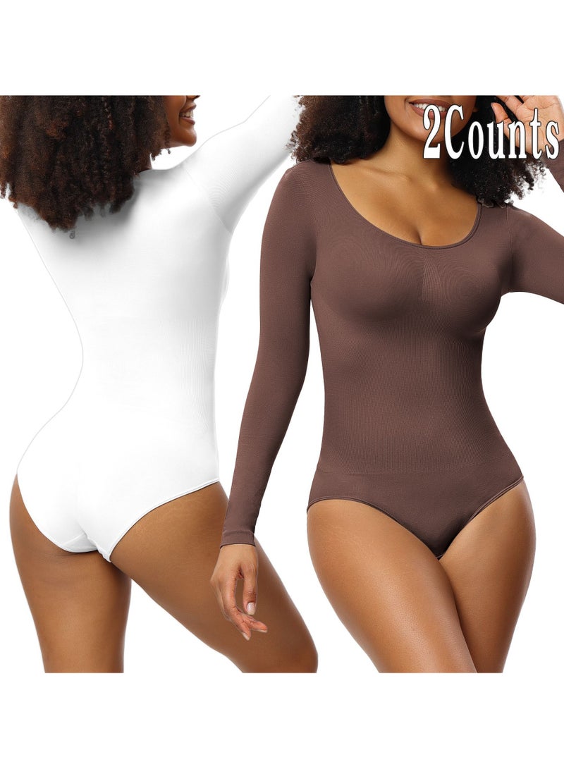 RedMapleTEK 2-PACK Postpartum Long-sleeved Seamless Bodycon Underwear Bottoming Shirt - Image 1