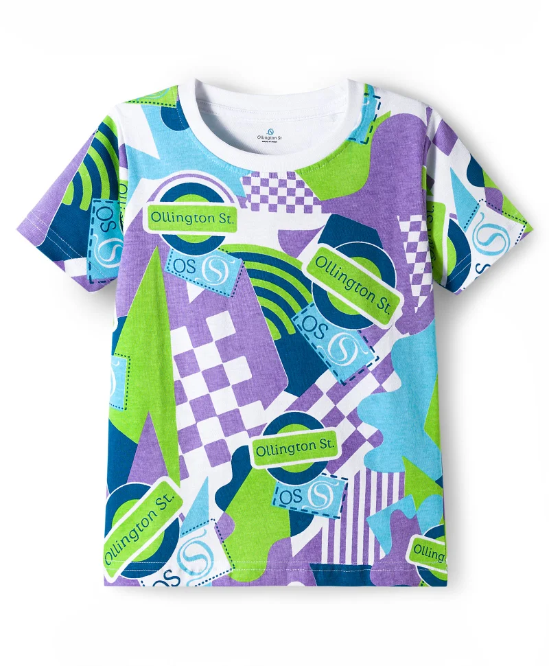 Ollington St. Ollington St. 100% Cotton Knit Half Sleeves Printed T-Shirt & Jogger Set - Blue