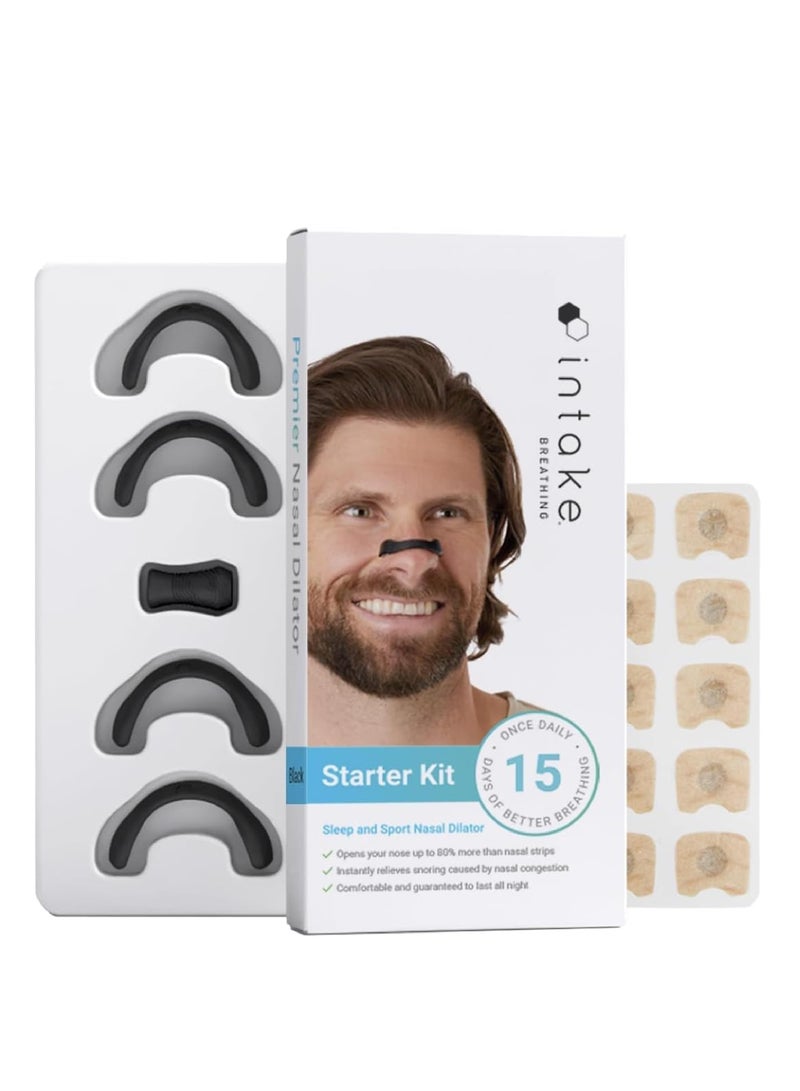 شرائط الأنف للتنفس (15 قطعة، أسود) - زيادة تناول الأكسجين، وتقليل الشخير، وتحسين جودة النوم - شرائط الأنف المقاومة للعرق وآمنة على الجلد - حل ممتاز للشخير - Image 1