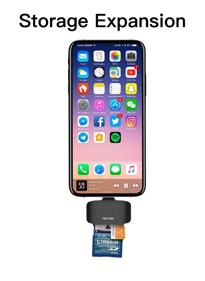 Hot Cats - SD Card Reader for iPhone&iPad with Lighting interface, Supports SD, TF Card, Micro SD Card, Black - Image 1