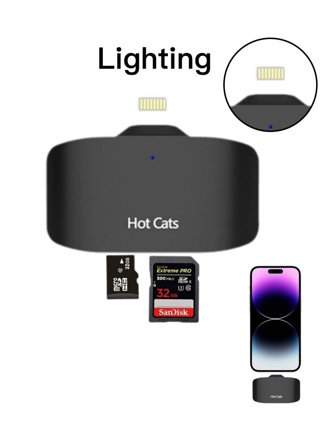 Hot Cats - SD Card Reader for iPhone&iPad with Lighting interface, Supports SD, TF Card, Micro SD Card, Black - Image 1