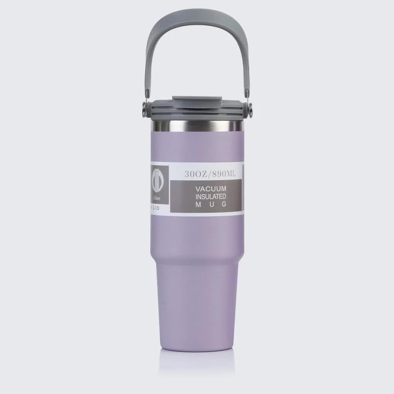 Vasukie 900ML Stainless Steel Tumbler with Straw and Top Handle, Leakproof Sipper Water Bottle, Dual Flip Lid for Office, Gym, Water, Coffee, Tea and Cold Drinks (Orange) - Image 4
