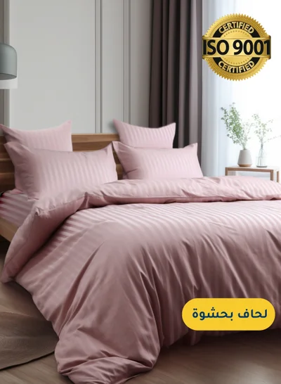 Master Home Textile Microfiber Hotel Comforter Sets, Fits 160 cm x 200 cm Size Bed, Duvet Filling Included, 5 Pcs Queen Size, Hotel Stripe Pattern