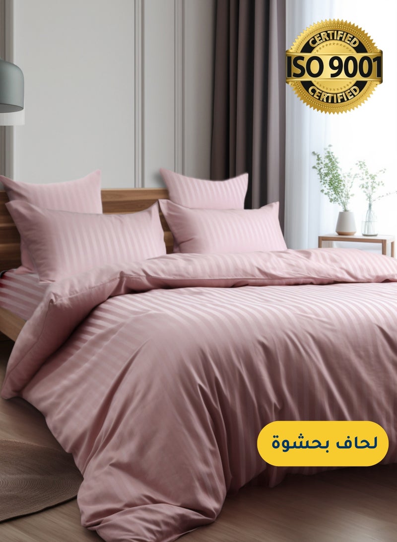 Master Home Textile Microfiber Hotel Comforter Sets, Fits 160 cm x 200 cm Size Bed, Duvet Filling Included, 5 Pcs Queen Size, Hotel Stripe Pattern - Image 1