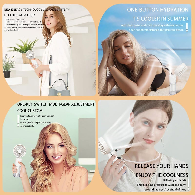 Bukela Handheld Fan Portable Handheld Misting Fan - Rechargeable Battery Operated Spray Mist Fan - Water Mist Fan - Outdoors Misting Personal Cooling - Cooling Fans for Makeup Travel (White) - Image 4