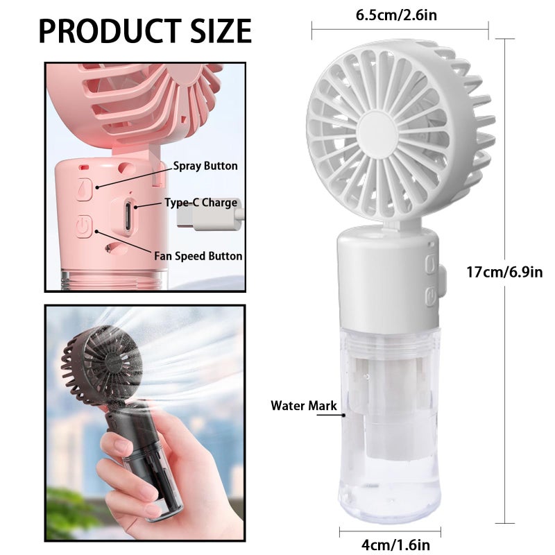 Bukela Handheld Fan Portable Handheld Misting Fan - Rechargeable Battery Operated Spray Mist Fan - Water Mist Fan - Outdoors Misting Personal Cooling - Cooling Fans for Makeup Travel (White) - Image 3