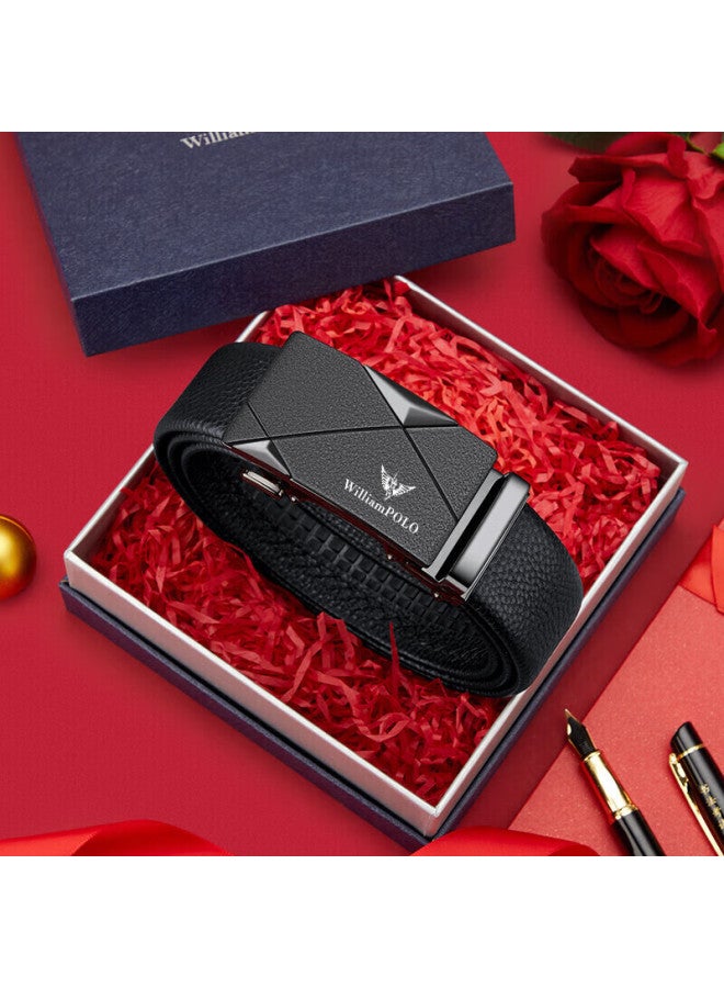 Williampolo Men's Leather Belt With Automatic Buckle, Casual Waistband, Top-grain Cowhide, Gunmetal Color, Qixi Valentine's Day Gift - Image 1