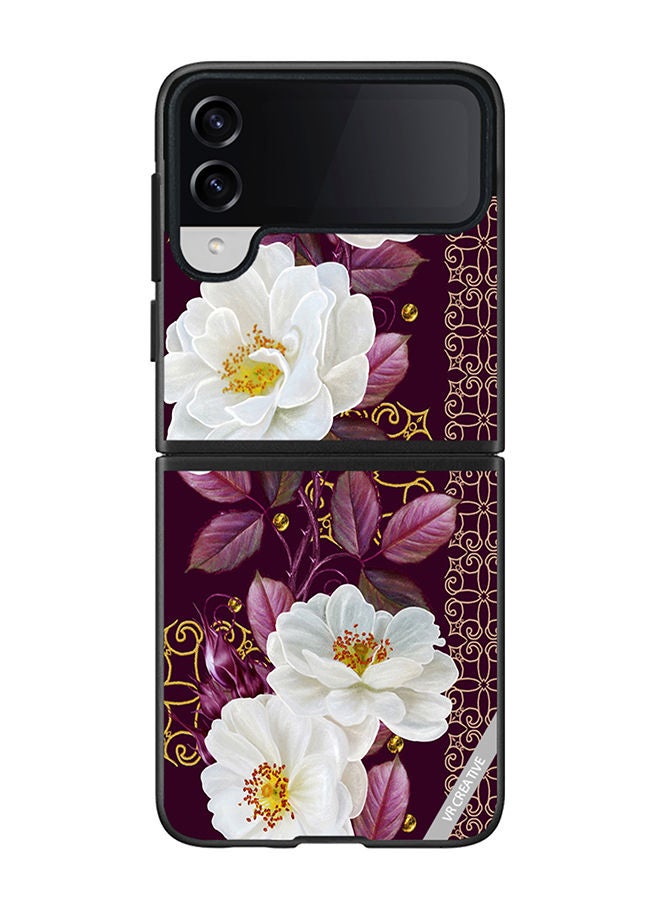 VR CREATIVE Protective Case Cover For Samsung Galaxy Z Flip4 Vertical Floral Border Pattern Design Multicolour - Image 1