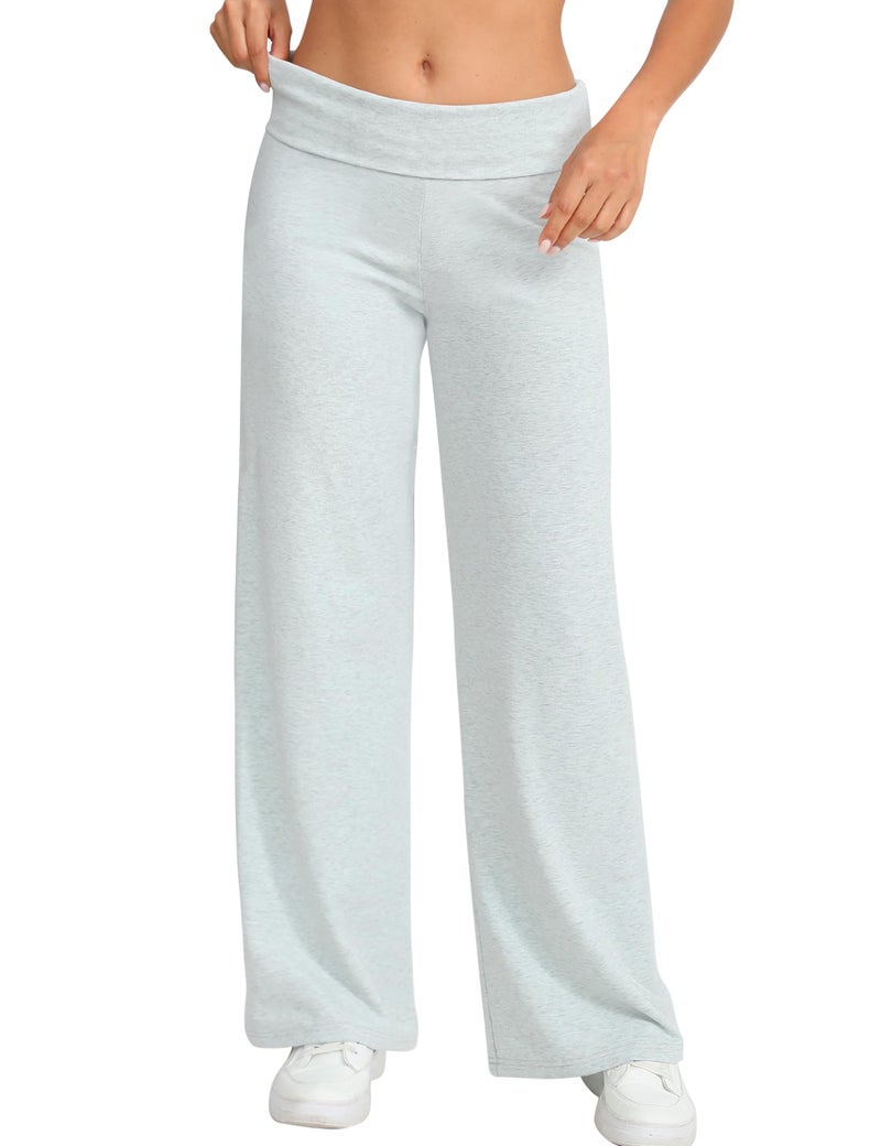 HeSaYep Wide Leg Sweatpants for Women Trendy 2025 Workout Lounge Pants Fold Over Low Rise Yoga Pants Grey M - Image 1
