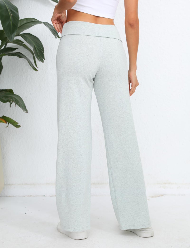 HeSaYep Wide Leg Sweatpants for Women Trendy 2025 Workout Lounge Pants Fold Over Low Rise Yoga Pants Grey M - Image 2