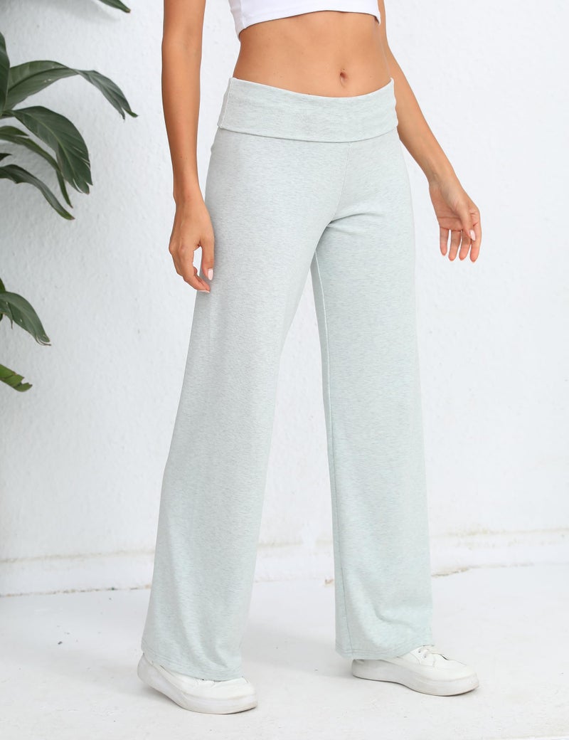 HeSaYep Wide Leg Sweatpants for Women Trendy 2025 Workout Lounge Pants Fold Over Low Rise Yoga Pants Grey M - Image 3