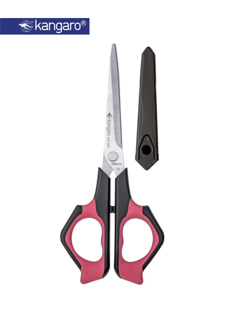 Kangaro Stainless Steel Scissors 6.75 Inch with Safety Cap Soft Grip - Image 1